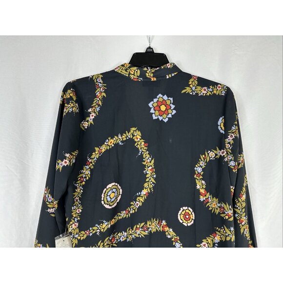 ModCloth Top Blouse Womens Size XL Gray Floral Long Sleeve Front Tie BOHO New - Picture 8 of 15